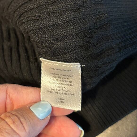 Talbots Collection Black Ribbed V Neck Sweater Pima Cotton NO SIZE TAG - Picture 3 of 5
